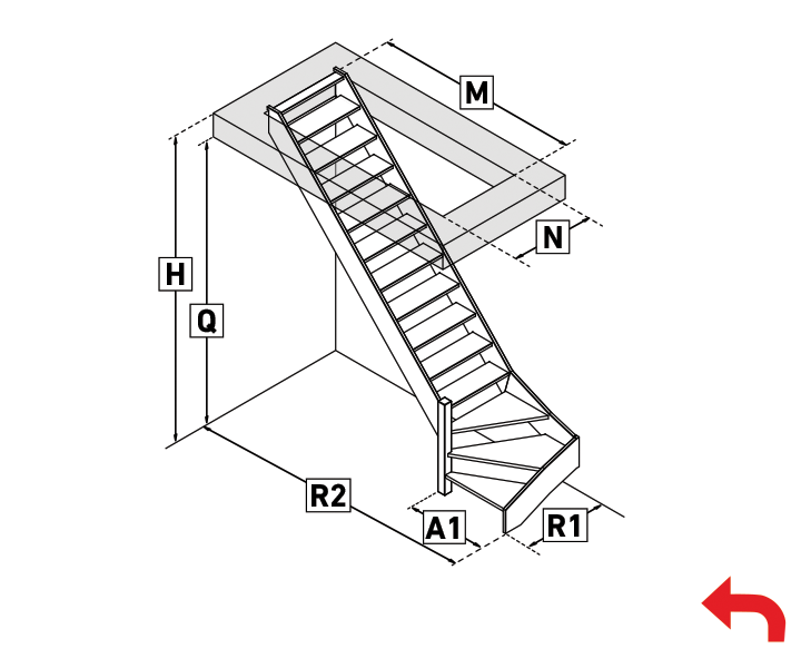 Schody z dolnym zabiegiem – lewo