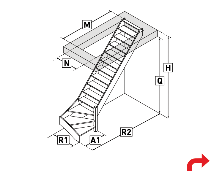 Schody z dolnym zabiegiem – prawo