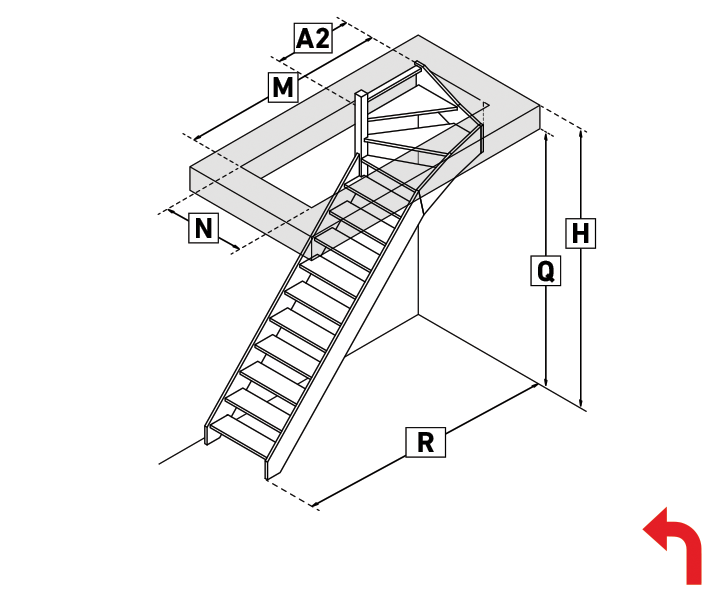 Schody z górnym zabiegiem – lewo