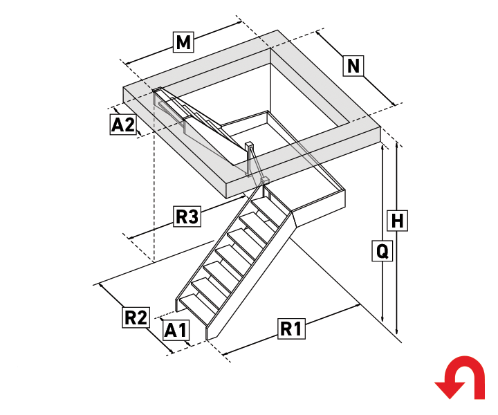 Schody z podestem – lewo