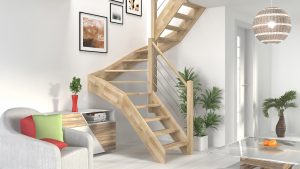 Nowoczesne schody dębowe wewnętrzne w salonie – realizacja FTM Schody